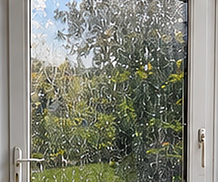 Glass door before cleaning